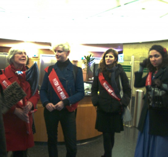 DfT 18th October 5 Waiting in DfT reception- What do we want? Trains not planes/Trains not cars!